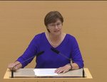 Das Bild zeigt Rosi Steinberger am Rednerpult im Plenarsaal des Bayerischen Landtags während einer Rede.