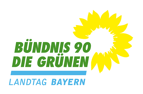 Logo der Fraktion von Bündnis 90/Die Grünen im Bayerischen Landtag; Schriftzug, im Hintergrund eine stilisierte Sonnenblume